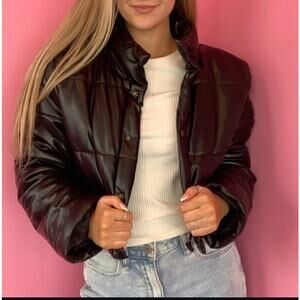 Black Leather Puffer Coat